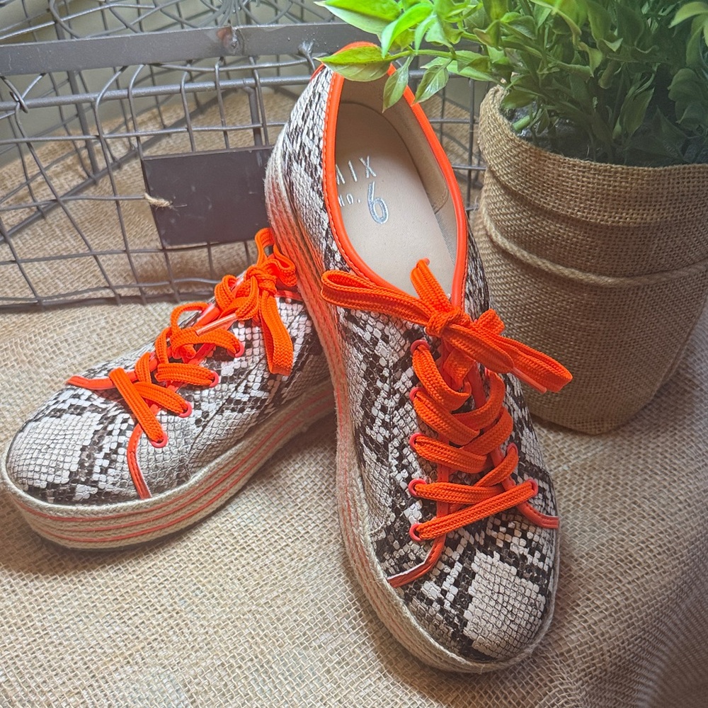 Mix No. 6 Snakeskin Platform Sneakers with Bright Orange Laces